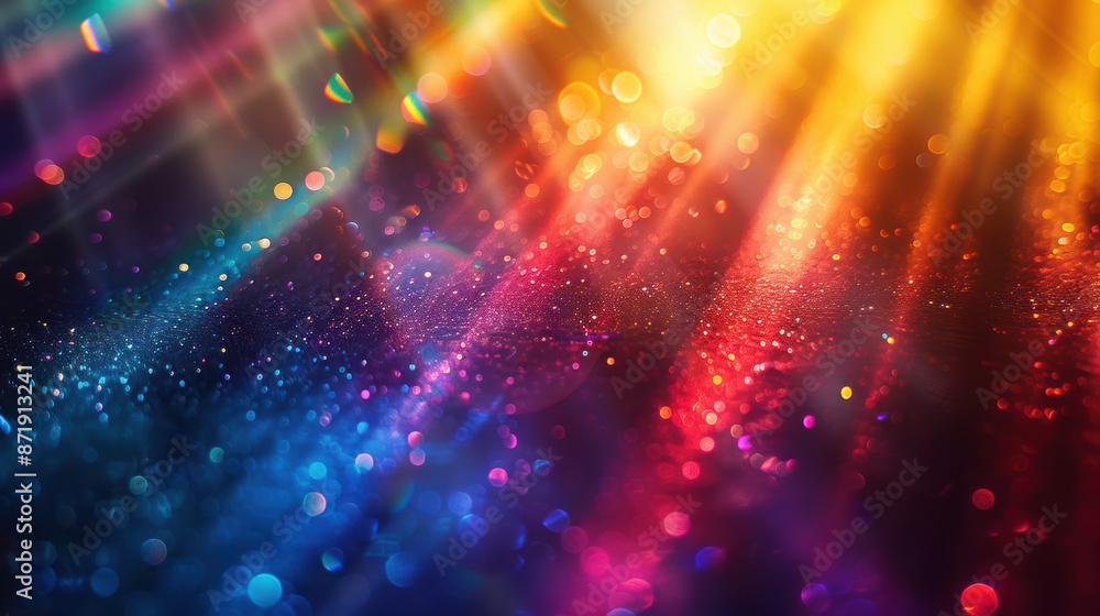 Poster A vibrant and colorful abstract background with a blend of various light streaks and bokeh effects, creating a dreamy and magical atmosphere.