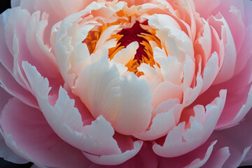 Watercolor pink gold flower abstract mural, peonies, tulips, rose, large delicate voluminous flowers, background, wallpaper, generative AI