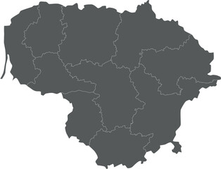 Vector regional blank map of Lithuania with counties and administrative divisions. Editable and clearly labeled layers.