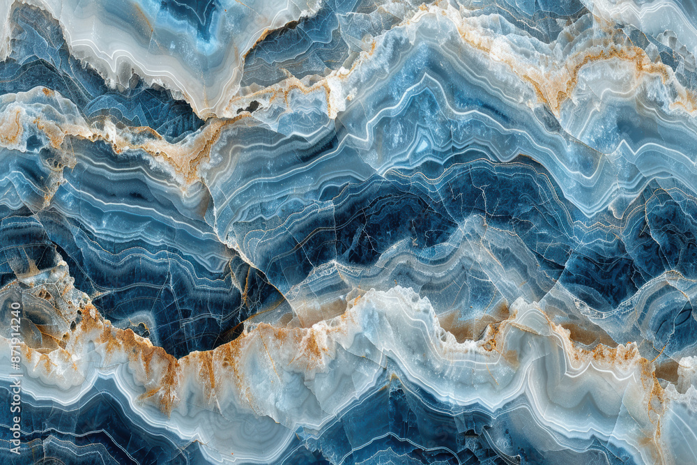 Poster abstract image of blue and white marble-like texture with intricate patterns and natural tones. perf