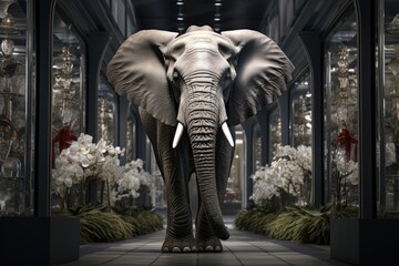 Elegant Harmony a modern elephant in shades of gray and white, generative IA