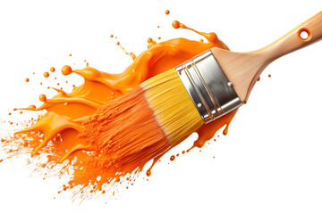 paint brush and orange paint splashes