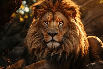 Naklejka premium Leo in detail a realistic odyssey in the glory of art, hair the hair, muscle to , generative IA