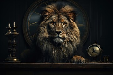 Minimalist lion vintage elegance in gentle and aged tones, generative IA