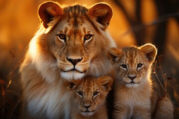 Focus lions revealing family essence with stunning realism, generative IA