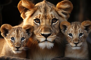 Lions in the Savana a timeless black and white elegance, generative IA