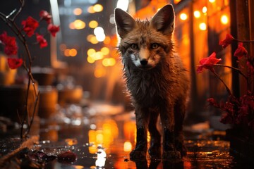 Urban Fox Street Art, Neon and Modernity pulsate into an energy scene, generative IA