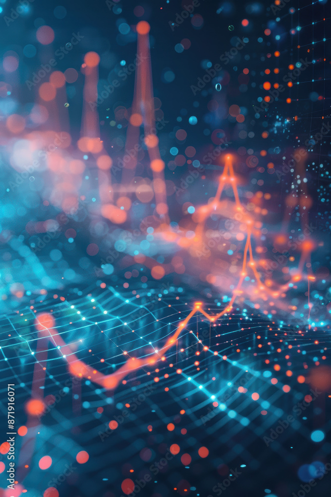 Poster abstract digital background with glowing lines and dots, representing data flow and technology trend