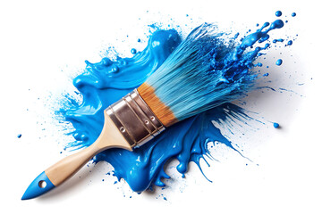 paint brush and blue paint splashes