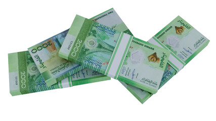 Stack of two thousand Algerian dinar Bills isolated on transparent Background,