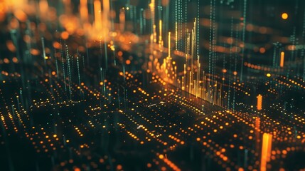 Fototapeta premium A captivating animation showing fluctuating market trends, charts, bars, diagrams of cryptocurrency and finance trading, as profits and losses increase and decrease