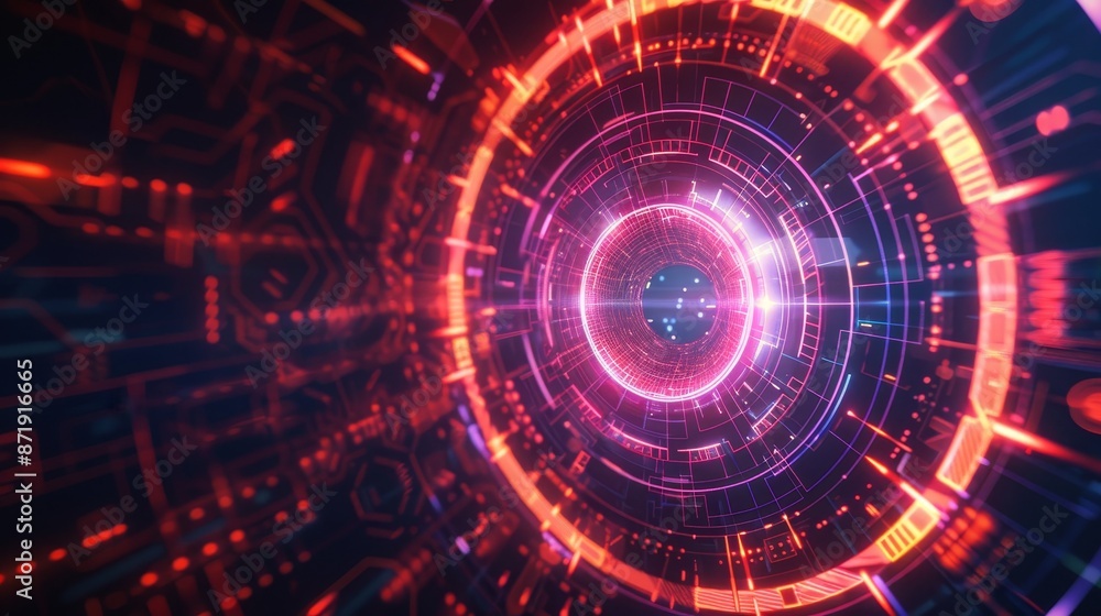 Poster the futuristic elements of the circular and line hud in abstract form.