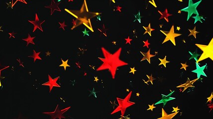 Juneteenth, or Freedom Day, is celebrated by floating red, yellow, and green stars on a black background to commemorate the end of slavery on June 19th, 1865.