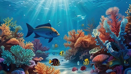 Fototapeta premium coral reef with fish and coral