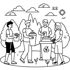 A couple enjoying coffee at a cozy cafe, surrounded by a cartoonish illustration of people, art, and humor