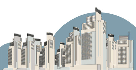 Fototapeta premium Illustration of Modern High-Rise Residential Architecture in a Metropolis