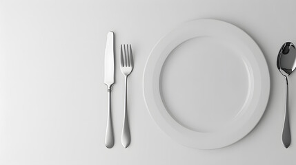 Cutlery, fork, knife, spoon and empty plate on a colored background. AI Generated