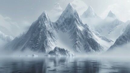 Obraz premium Majestic Mountain Landscapes and Snowy Peaks, Winter Wonderland: Stunning Views of Snow-Covered Peaks.