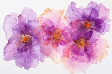 Abstract Alcohol Ink Painting Of Vibrant Flowers In Purple And Pink Hues On White Background