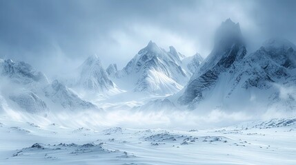 Obraz premium Majestic Mountain Landscapes and Snowy Peaks, Winter Wonderland: Stunning Views of Snow-Covered Peaks.