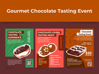 Gourmet chocolate tasting event advertising poster design template set engraved vector illustration