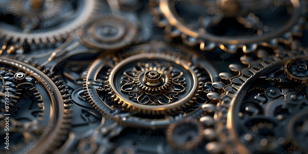Poster 3d abstract clockwork image with intricate details and stunning craftsmanship. concept clockwork art