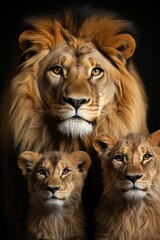 Fototapeta premium Vintage harmony a minimalist journey in the timeless life of the Lion family, be, generative IA