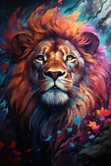 Wild lion in vibrant colors an ode to the diversity and vitality of wildlife, generative IA