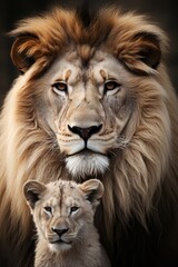Lions in the Savana a timeless black and white elegance, generative IA