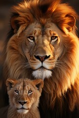 Fototapeta premium Lions in the Savana a timeless black and white elegance, generative IA