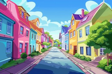 Fototapeta premium Colorful street full of houses of all colors illustration background