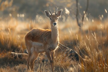 A deer standing in a field of tall grass