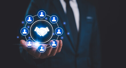 Business ecosystems and partnerships concept. Business collaboration strategies. The complex network of organizations to create value for customers acquisition , suppliers, and other stakeholders.