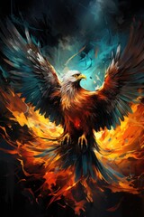 Winged Renaissance The phoenix wakes up in vibrant and luminous brushstrokes, generative IA