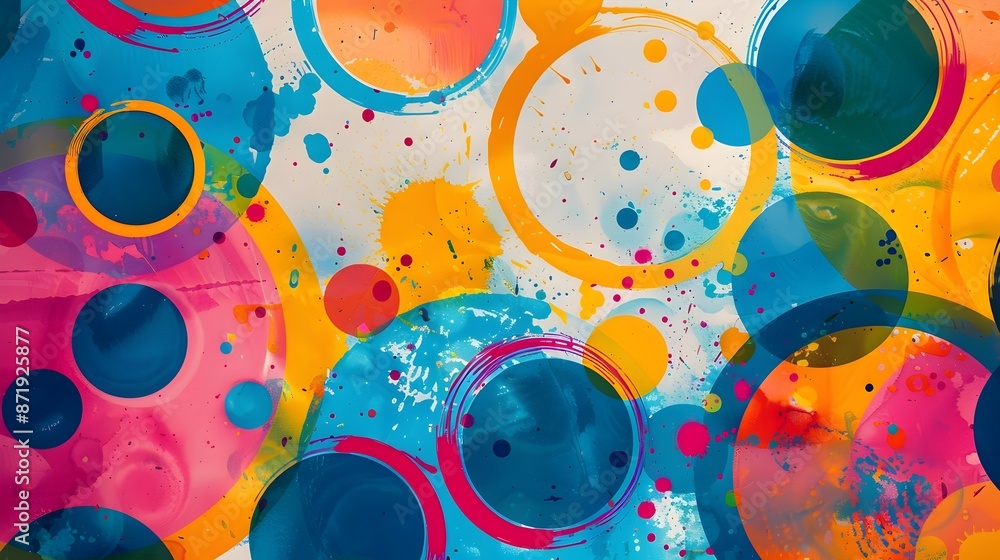 Aufkleber Vibrant Circular Abstract Digital Art Composition with Colorful Geometric Patterns and Overlapping