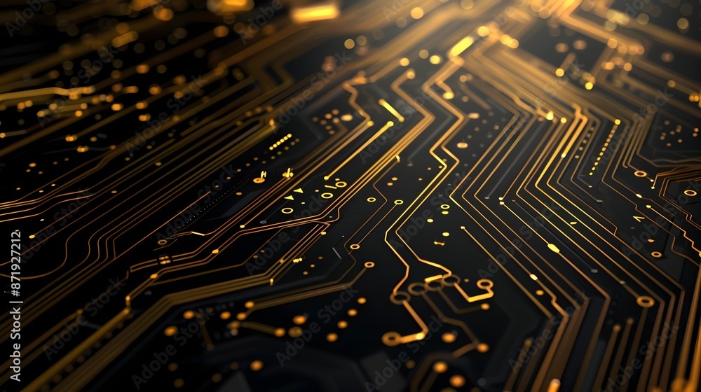 Poster intricate abstract circuit board design with vibrant tech-inspired hues