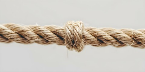 Detailed description of a fragile realistic 3D rope breaking under tension. Concept A 3D animation showing a thin, taut rope slowly starting to fray and snap under increasing tension