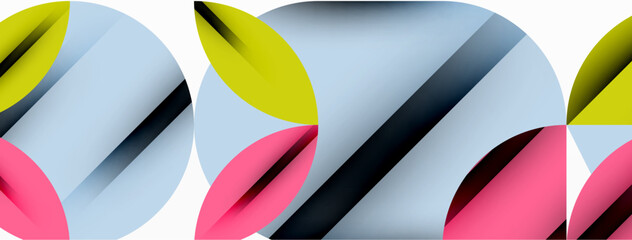 Circle, square and flower petal geometric background. Round shapes composition for wallpaper, banner, background or landing