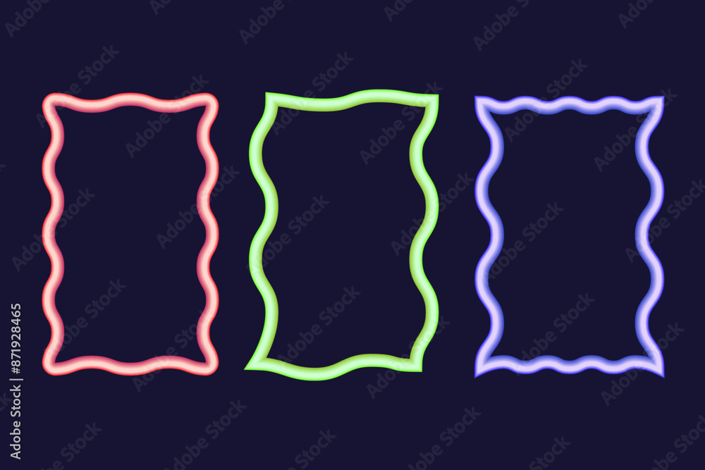 Poster wavy border frame. squiggle edge rectangle. neon color scallop shape. retro groovy aesthetic element