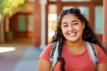 Fat hispanic girl smiling in school
