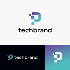 Fototapeta premium Letter P Pixel Technology Logo Design Vector