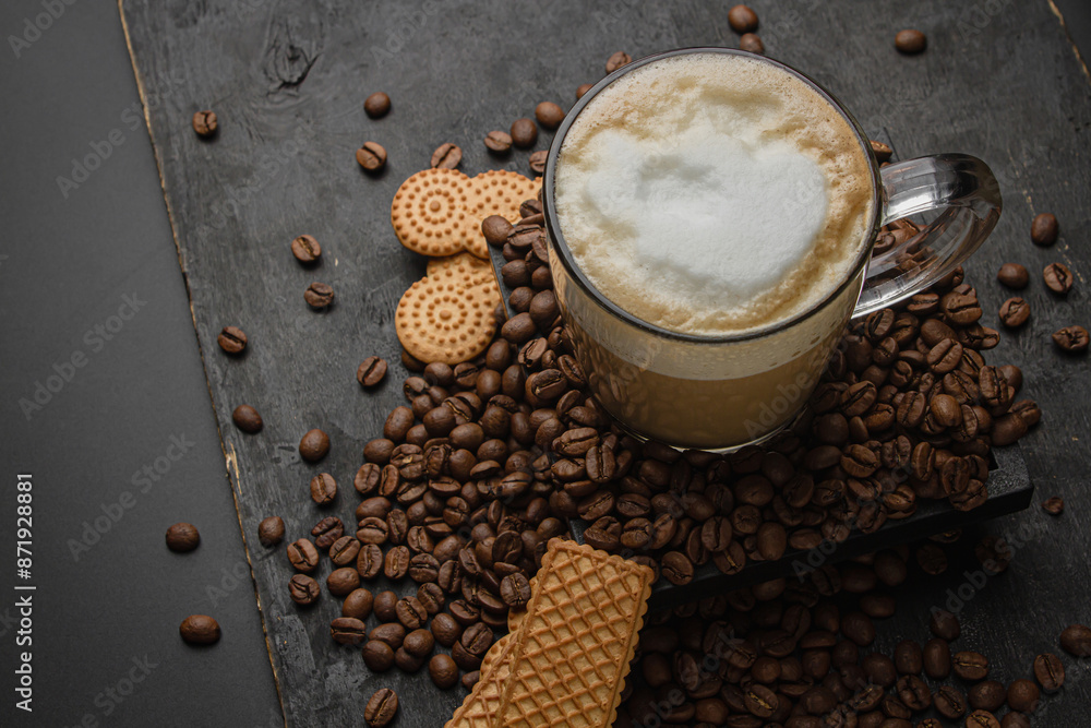 Wall mural cup of cappuccino on a dark background. coffee drink