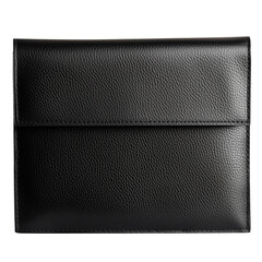 Black leather business portfolio isolated on transparent background. Professional work, business meeting accessory, office supplies, stylish document holder, organizational tool concept.