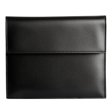 Black leather business portfolio isolated on transparent background. Professional work, business meeting accessory, office supplies, stylish document holder, organizational tool concept.