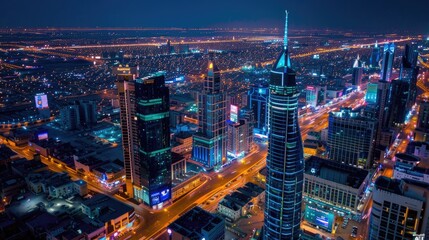 Obraz premium A mesmerizing cityscape at night, with towering skyscrapers