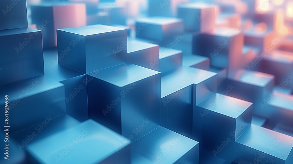Aufkleber abstract blue cubes arranged in a pattern in soft light
