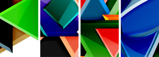 Glossy triangles geometric poster set for wallpaper, business card, cover, poster, banner, brochure, header, website