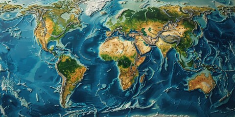 detailed illustration of natural landscapes in a global water resources map