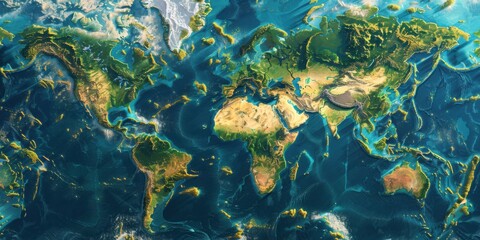 global map highlighting water resources and natural landscape elements
