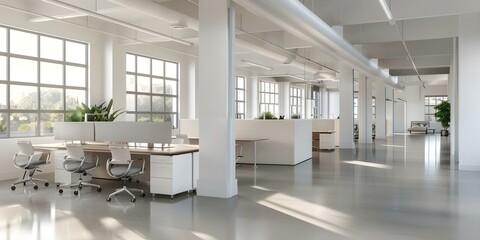 Fototapeta premium Open office with flexible furniture layouts for collaborative workspaces. Concept Open Office Design, Flexible Workspaces, Collaborative Environment, Adaptable Furniture